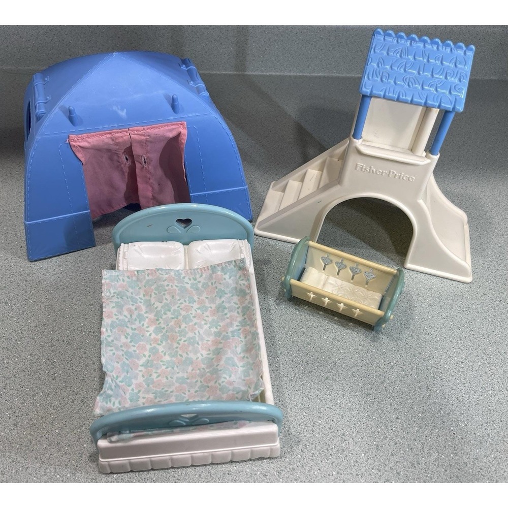 Vintage Fisher Price Loving Family Dollhouse Furniture Tent Bed Lot 90s